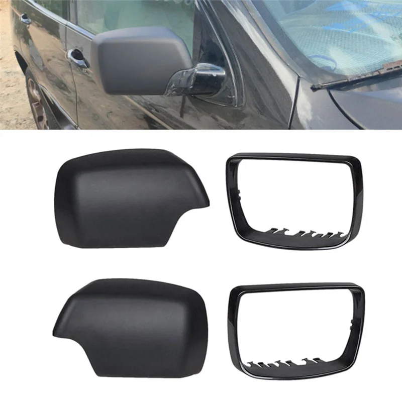 1 чифт автомобилни черни покривала за огледала за обратно виждане във формата на миди, капачки на страничните огледала с взаимозаменяеми рамка за E53 X5 2000-2006 . ' - ' . 2