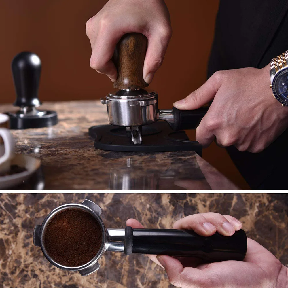 53/58 мм, калибриран побойник за кафе еспресо 30 паунда пружина ръчно побойник с плоска основа от неръждаема стомана с анодированной дървена дръжка . ' - ' . 5