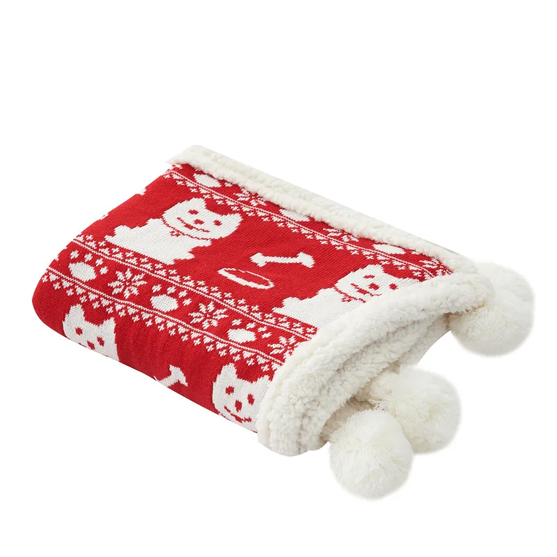 Зимата двуетажна утолщенное червено и топло бебешко одеало в рождественском стил, е удобно вязаное одеяло за свободни обяд, одеало с топката . ' - ' . 5