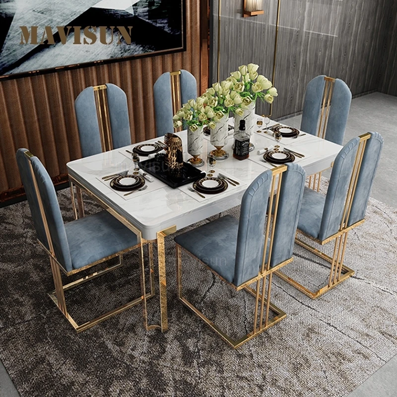 Луксозна маса за хранене, изработени от мрамор в скандинавски стил, обичай, нова творческа кухненски мебели Morden, маса за хранене със столове . ' - ' . 0