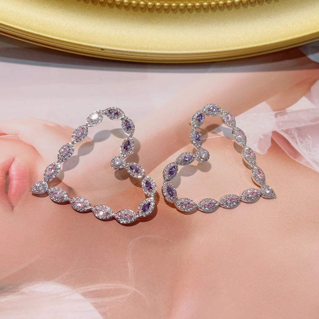Модни сладки обеци-карамфил под формата на сърце с микро-кубическим цирконием, пъстри дамски модни бижута, Brincos, сватбени подаръци E-1068 . ' - ' . 0