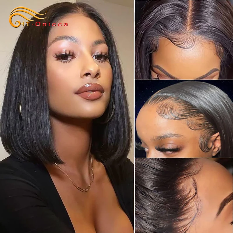 Перука от човешки косъм с къса кост, бразилия, 13x1, 4x1, Т-образен завързана перука, предварително выщипанный прозрачен перука-боб за черни жени . ' - ' . 0
