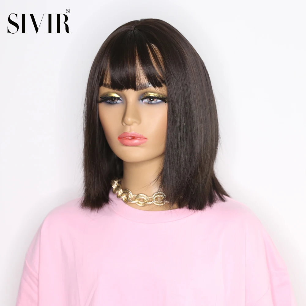Синтетични перука Sivir с бретон, права коса, 12 инча, кратък перука кафяво, черно, вечерни, cosplay за бяла жена . ' - ' . 0