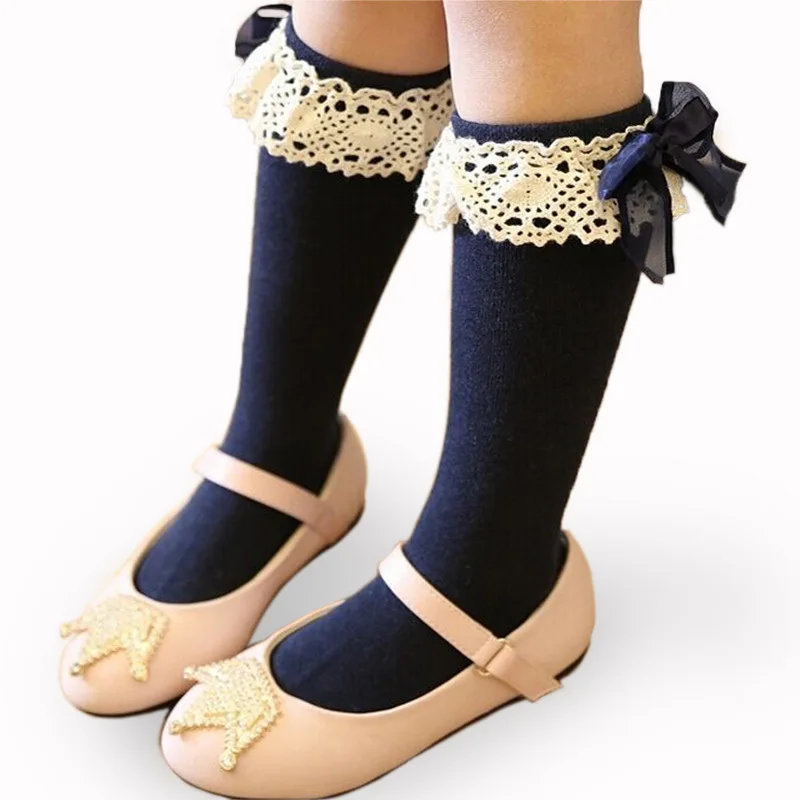 Чорапи за малки момичета, детски чорапогащи до коляното с дантела, детски гамаши от памук в стил принцеса . ' - ' . 0