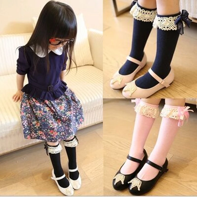 Чорапи за малки момичета, детски чорапогащи до коляното с дантела, детски гамаши от памук в стил принцеса . ' - ' . 1