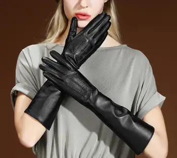 Жените в есенно-зимната дълга ръкавица от естествена кожа, дамски дълга, удебелена топло водительская ръкавица от естествена агнешка кожа R415