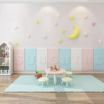 Стикер на стената на леглото за детска стая момичета Прекрасни звезди, Луна самозалепваща лента Декор спални Аксесоари за дома