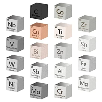 18 бр. кубчета с метални елементи, плътност на 99,99%, висока степен на чистота, периодичната таблица на елементите, колекция (.39 инча / 10 мм)
