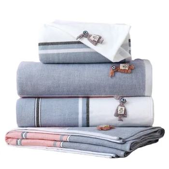 Комплект хавлиени кърпи в ивица от памук за баня 100 70*140 34*76 за жени, мъже, възрастни и деца-Безплатна доставка