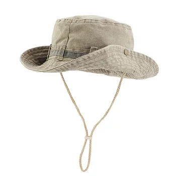 Нова лятна мъжки панама от промит памук, със защита от ултравиолетови лъчи, шапка за сафари с широка периферия, ловно туристическа шапка, шапка от слънцето за риболов