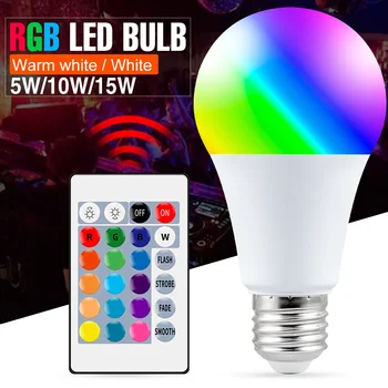 Led RGB Лампа RGBW Лампара E27 IR Дистанционно Управление за Smart Light 5 W 10 W 15 W Цветни Лампи RGBWW LED Празничен Декор Атмосферни Лампа