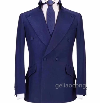 Модерен дизайн, джентълменско синьо/хакове оборудвана яке, нов стил, мъжки сватбен костюм, Сако, висококачествени мъжки прекрасен костюм