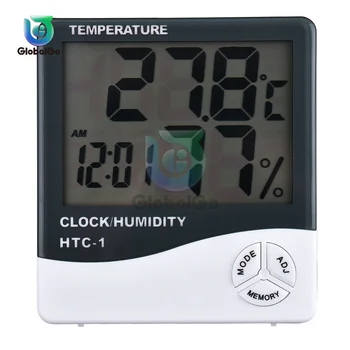 HTC-1 LCD-електронен цифров измерител на температура и влажност на въздуха, вътрешен, външен термометър, влагомер, метеорологичната станция, часовници