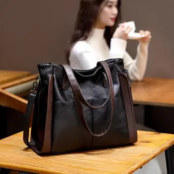 Модерен багаж и чанти, дамски нови прости чанта от изкуствена кожа с голям капацитет, водоустойчив, за отдих на открито, за пазаруване, за съхранение, чанти за рамо
