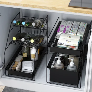 Кухненска мивка, рафтове, чекмеджета, рафтове за съхранение на домакинство разделени на няколко нива, шкафове, рафтове за съхранение, трайни
