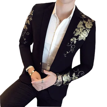 2022 Нов Мъжки Модерен Сватбен костюм на Младоженеца със Златен принтом, Костюми, Якета, Мъжки Ежедневни Блейзър/Мъжки Висококачествен Брендовый Блейзър (1 бр.)
