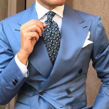Пролетно-летен мъжки костюм бензиново-син цвят и ревера, нов дизайн палто, двубортный, прост, бизнес, офис -, елегантен, за интервю за работа