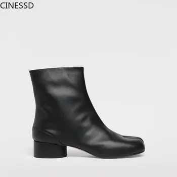 Дамски обувки-täby с разрезным петите, кожени ботильоны на кръгла ток 3.5 cm /ток 7,5 см MM6, Луксозната марка дизайнерски дамски обувки, дамски обувки
