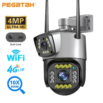 4MP Wifi 4G PTZ Камера HD С двоен Обектив 10X Zoom Външна IP Камера за Сигурност AI Human Detect за Нощно Виждане Камера за видеонаблюдение