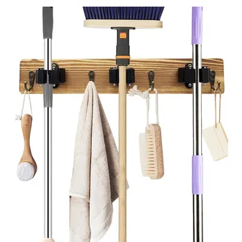 Дървена закачалка за съхранение на швабр, преносими домашни четка за баня, кърпа за почистване, топка за баня, органайзер, държач за метли, органайзер