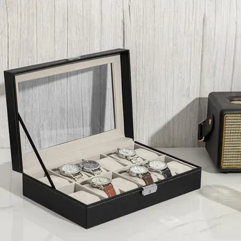 Кутия за часовници с 12 мрежи, кожен калъф за часа, органайзер, кутия за съхранение на гривни, кутии за бижута, най-добър подарък кутия