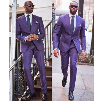Годишният нов мъжки костюм, модерен разгара на ревера на две копчета, лилаво сако, бизнес сватбен смокинг, ежедневни приталенные костюми от 2 теми за мъже