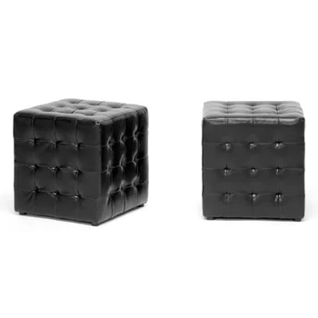 Siskal Черно модерен кубичен табуретка (комплект от 2) Преносим табуретка Дървена пейка Мебели
