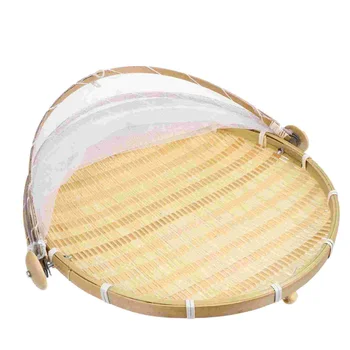 Бамбук пылезащитная кошница Тканая на кутията за съхранение Стойка, ръчно изработени тава за хляб Кухненски принадлежности контейнер за хранене