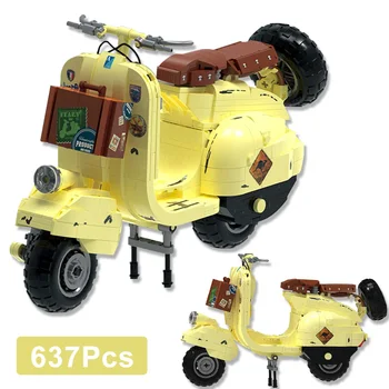 637 бр. MOC Ретро автомобил Vaspe Мини 1964 модел на мотоциклет Градивни елементи на Градската технически ретро мотоциклет Микро тухли детска играчка