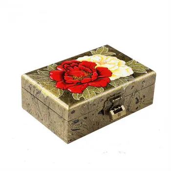 Нов продукт избелваща боя серия double peony лили Pingyao лакирани дървени ковчег за съхранение на бижута в китайски стил