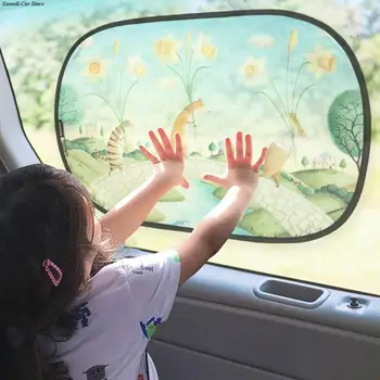 2 бр./компл. авто козирка Cartoony автомобил Слънчеви очила Сгъваеми преносими автоматични прозорец очила странично на задното стъкло Автоматично топлинен екран прозорец