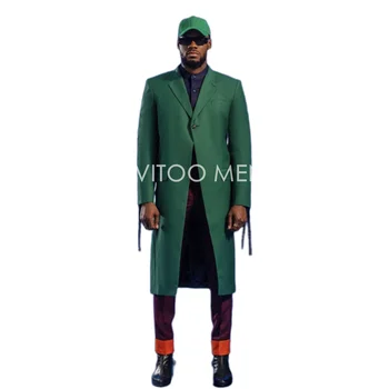 Нови модни мъжки костюми, оборудвана дълъг блейзър / качество дълга козина /сватбени мъжки костюми, бизнес комплект /Класическа зелена яке