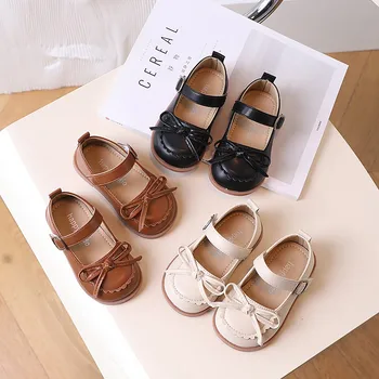 Обувки принцеса с пеперуда за малки момичета, ежедневни мека кожена обувките Мери Джейн, детски обувки на плоска подметка с плетене на една кука и линия, от 3 до 6 години, пролет-есен