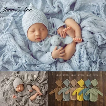 Подпори за новородено, детски вязаный ръчно монофонични многоцветен боди за близнаци с шапка, дрехи за бебета, дрехи за снимки