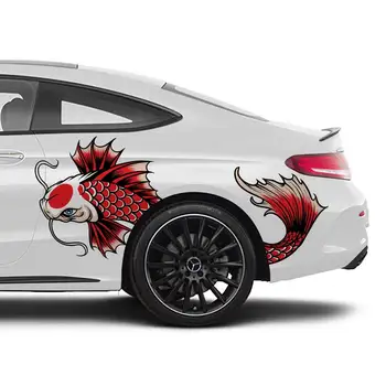 Стикер за автомобил с изображението на рибки кои (сплит), комплект от 2 теми, лимитированная серия, разработена собствените си сили и напечатанная върху винил премиум-клас, краси