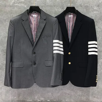 Модната марка TB води до пренебрегване том 2023, официално сако, мъжки британски всекидневен костюм, мъжки яке, пролетно-есенни однобортное вълна палто на ивици