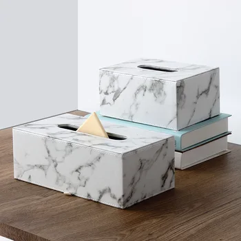 Перфектен модерен мраморен правоъгълник, кутия за салфетки от изкуствена кожа, държач за тоалетна хартия, диспенсер за декорация на дома