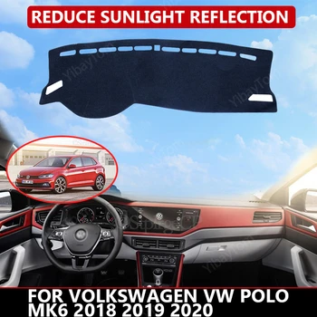 Килим Инструмент подложка за Volkswagen VW POLO MK6 2018-2020 Velvet Калъф за табло на Автомобил Черно блокира прах намалява шума на аксесоари за автомобили