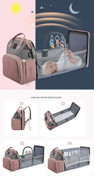 Чанта през рамо, чанта за памперси за майки, Детска количка, чанта за бременни, Многофункционално детско легло, чанта за носене, Бебешко легло