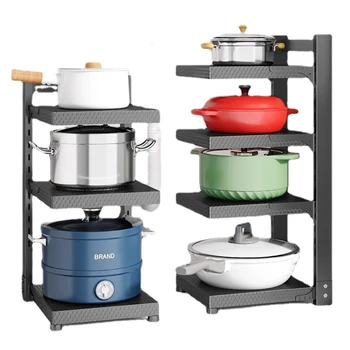 Кухненски многопластови стелажи за съхранение на домакински многофункционален шкаф, мивка, тиган, котлон, многослоен рафтове за саксии, рафтове за съхранение