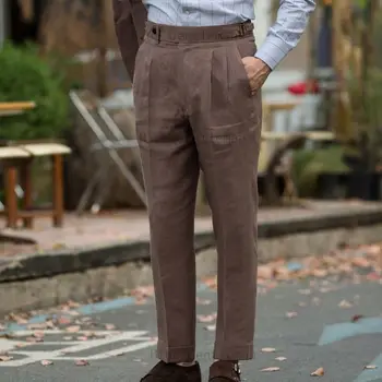 2023 Пролет-есен, нови мъжки бизнес ежедневни панталони, модерни обикновена нежни тънки панталони, костюм в стил ретро, свободни преки дълги панталони H61