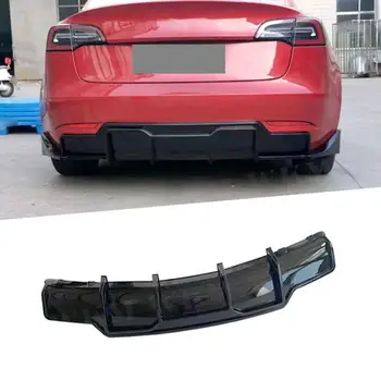 ABS Въглероден Външния Вид на Задната Броня За Устни, Дифузер, Спойлер, Комплекти за Tesla, Модел 3 2017 + Лъскаво Черен Автомобилен Багажник, Външната Украса