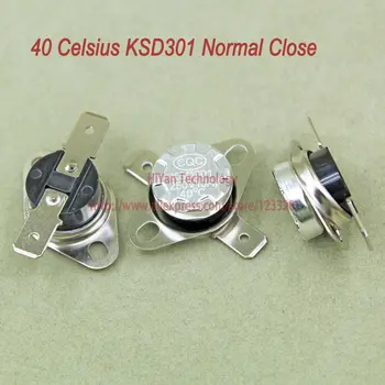 10 бр./лот Термостат KSD301, обикновено плик 40 градуса по Целзий, ключа на термостата NC, температурен превключвател