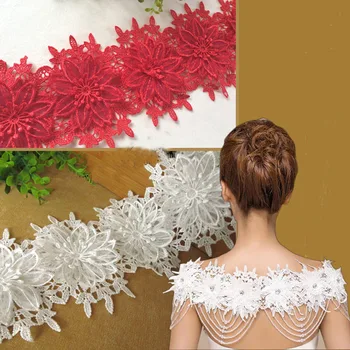 Висококачествено бяло-червена лейси завърши с 3D цветна бродерия, тъканно апликация, шевна повърхност, дантела