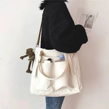 Дамски чанта за пазаруване, прости модни чанти с цип, найлон водоустойчива обикновена чанта през рамо с голям капацитет, чанта през рамо за жени