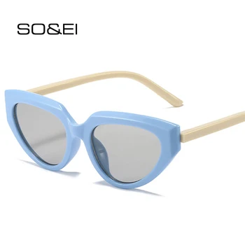 SO & EI Vintage Слънчеви Очила Котешко Око на Контрастни Цветове, Дамски Модни Нюанси UV400, Трендови Мъжки Синьо-Зелени Слънчеви Очила