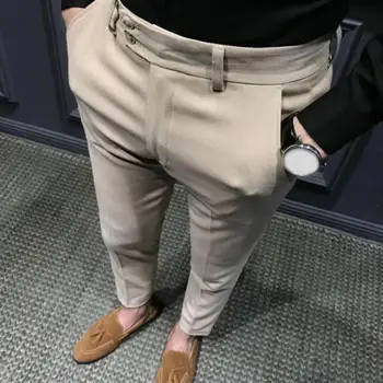 Страхотна девети костюм Панталони офис джоба с цип директни мъжки панталони